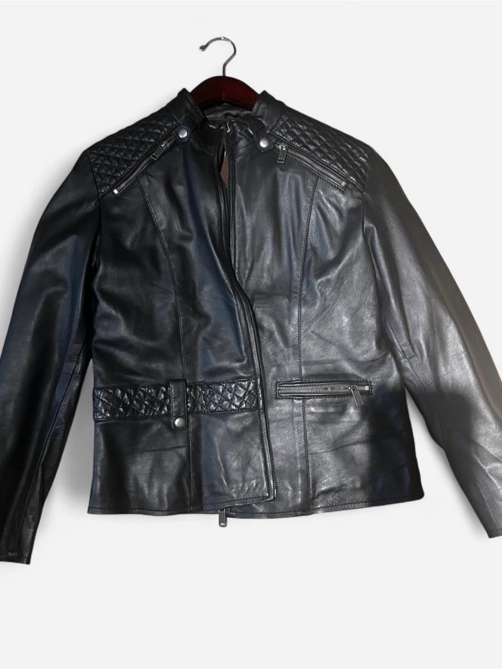 Women’s Black Quilted Leather Jacket - Classic Biker Style